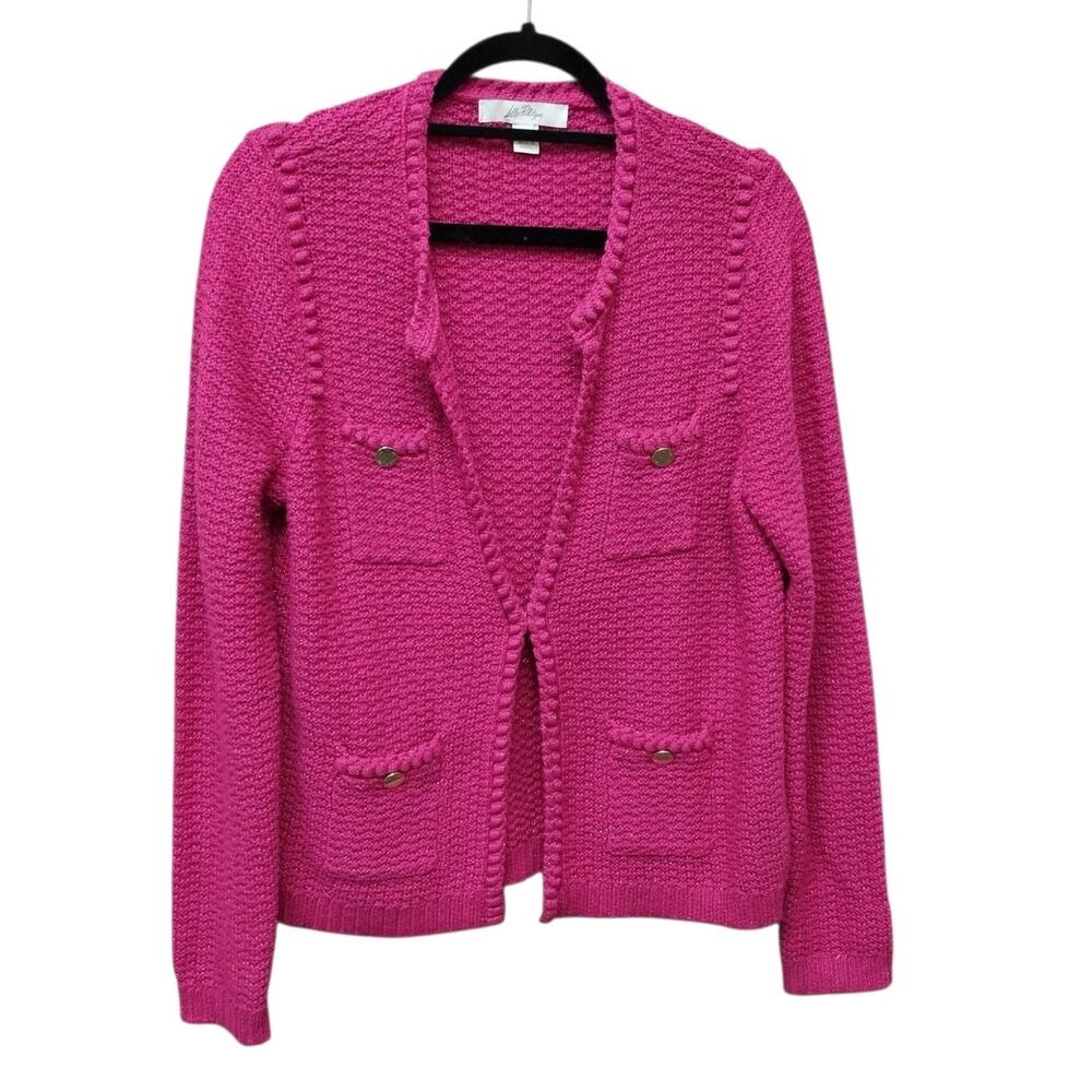 Lilly Pulitzer Womens Metallic Kenton Cardigan Medium Preppy Vibrant Coquette